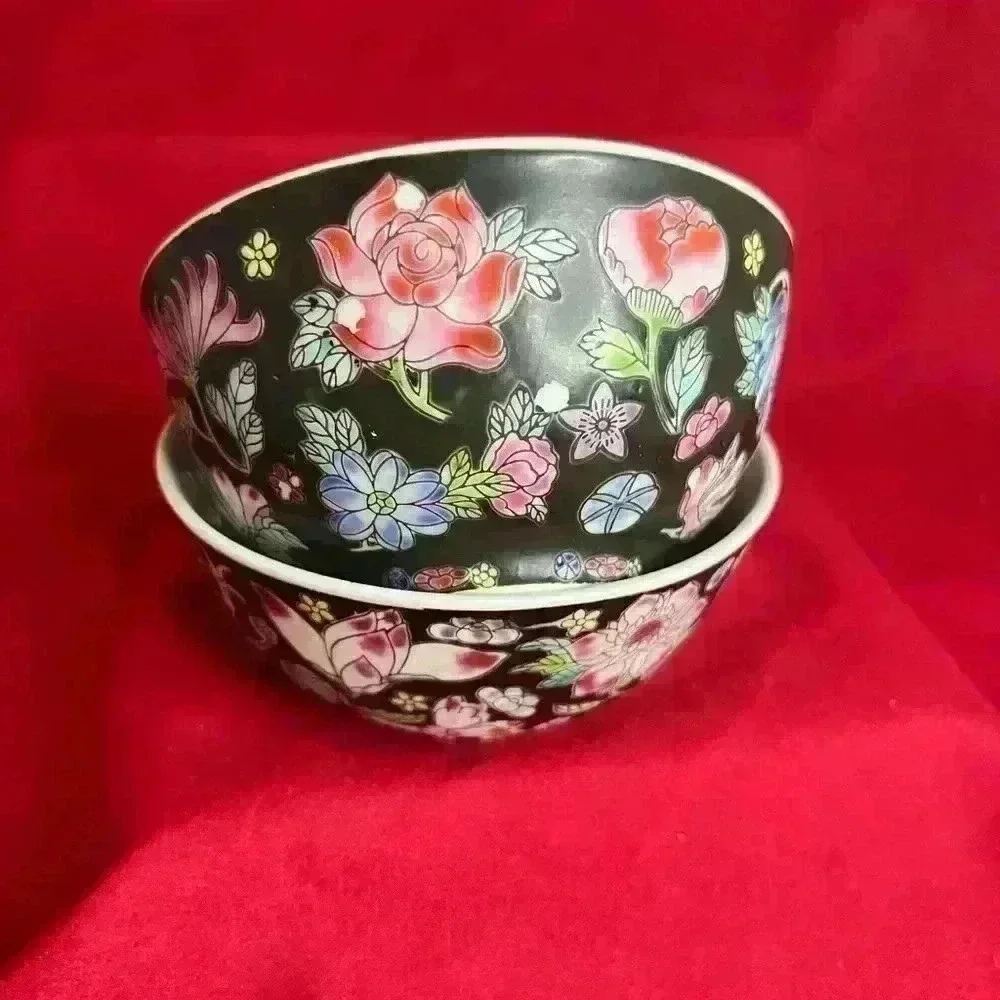 2-porcelain black Famille Noir small bowls - Picture 2 of 5